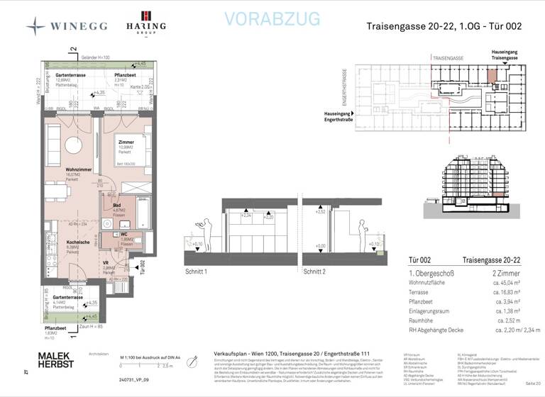 Wohnung zum Kauf - Erstbezug 249.900 € 2 Zimmer 45 m² 1. Geschoss Traisengasse 20-22 Wien 1200