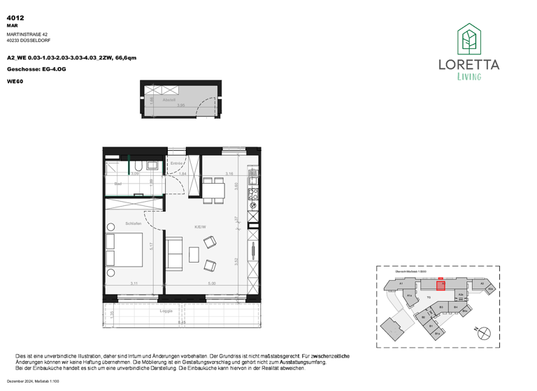 Wohnung zur Miete - Erstbezug 1.365 € 2 Zimmer 66,5 m² 2. Geschoss Martinstr. 42a Bilk Düsseldorf 40223