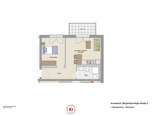 Wohnung zum Kauf provisionsfrei 218.000 € 2 Zimmer 39,5 m² 1. Geschoss Musikerviertel und amerik. Siedlung Schweinfurt 97424