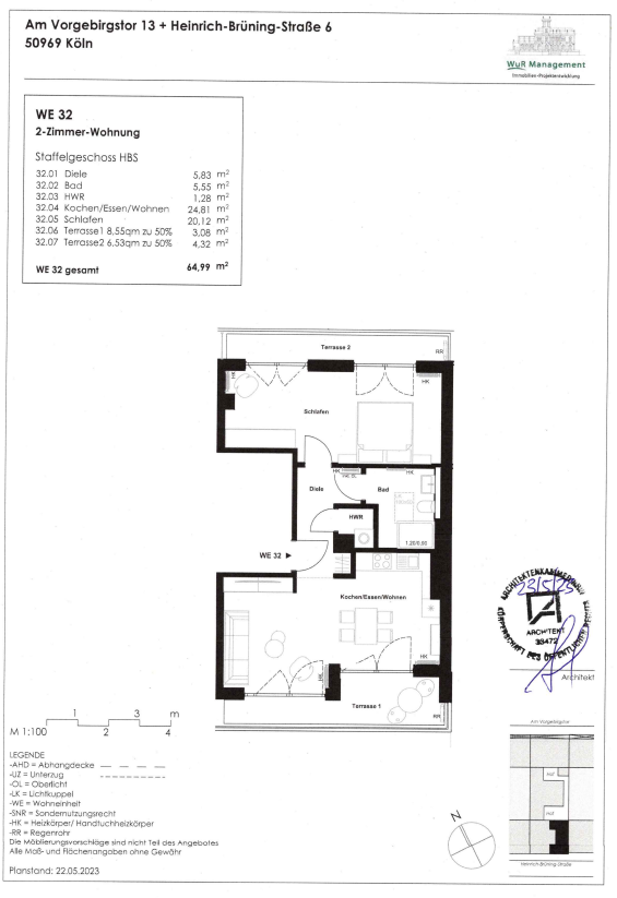 Wohnung zum Kauf provisionsfrei 479.900 € 2 Zimmer 65 m²<br/>Wohnfläche 4.<br/>Geschoss Heinrich-Bruening-Straße 6 Zollstock Köln 50969