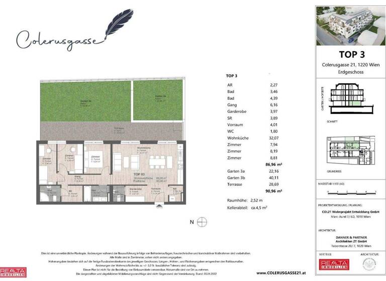 Wohnung zum Kauf - Erstbezug 499.500 € 4 Zimmer 86,9 m² EG Colerusgasse 21 Wien 1220