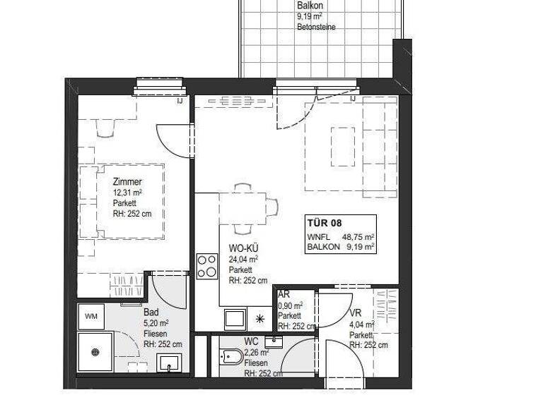 Wohnung zur Miete - Erstbezug 831 € 2 Zimmer 48,8 m² 1. Geschoss Wien 1150