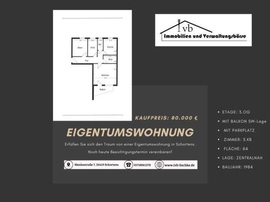 Wohnung zum Kauf 80.000 € 5 Zimmer 84 m² 3. Geschoss Heidmühle Schortens 26419
