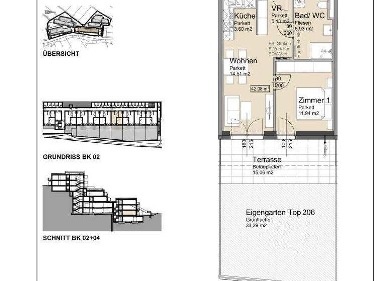 Terrassenwohnung zur Miete - Erstbezug 712 € 2 Zimmer 42,1 m² EG Bründlgraben 47 Krems an der Donau 3500
