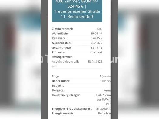 Wohnung zur Miete Tauschwohnung 550 € 4 Zimmer 86 m² 1. Geschoss Märkisches Viertel Reinickendorf 13435