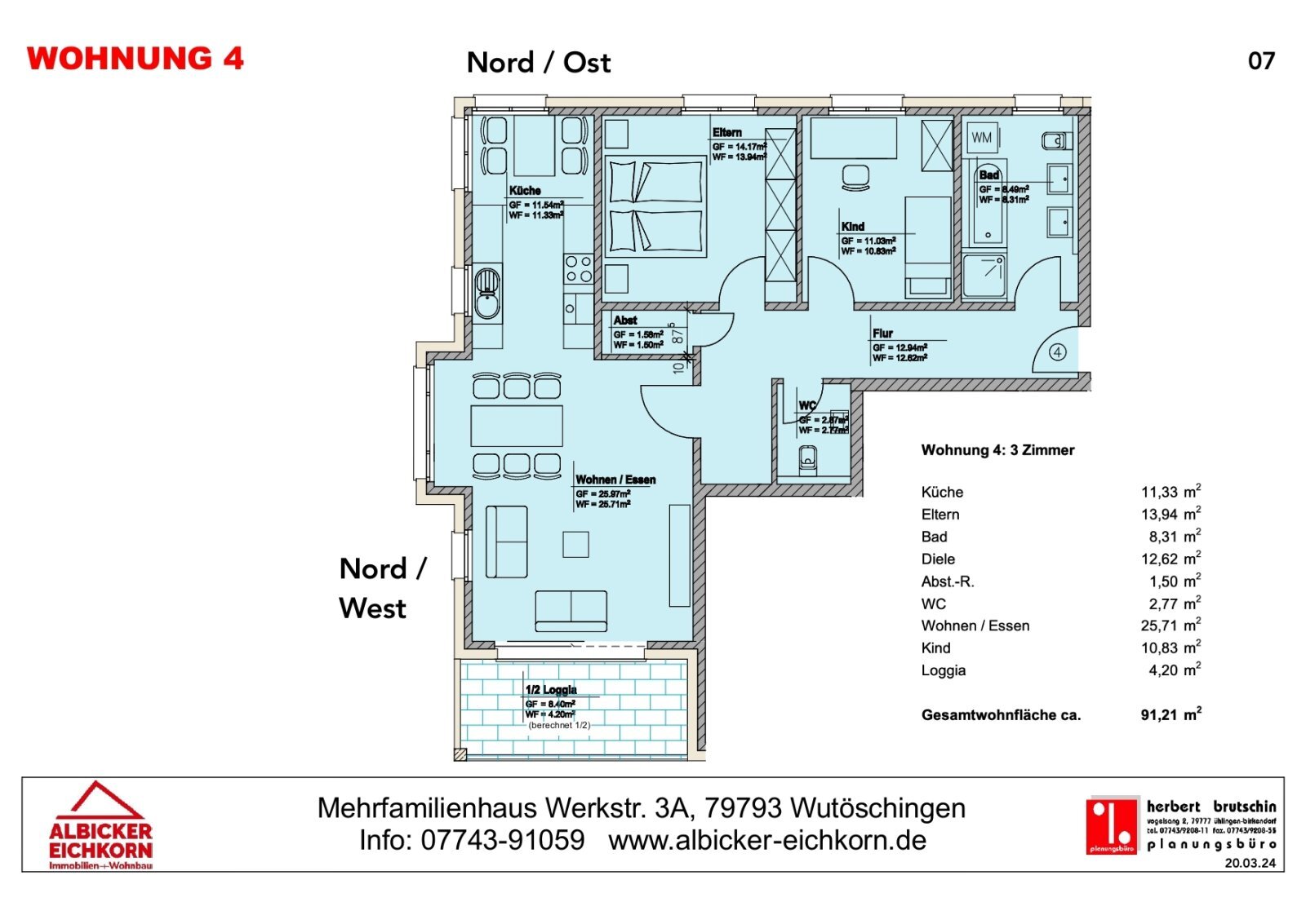 Wohnung zum Kauf provisionsfrei 382.200 € 3 Zimmer 91 m²<br/>Wohnfläche 2.<br/>Geschoss Wutöschingen Wutöschingen 79793