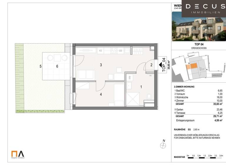Wohnung zur Miete 661 € 2 Zimmer 35,7 m² EG Brunn am Gebirge 2345