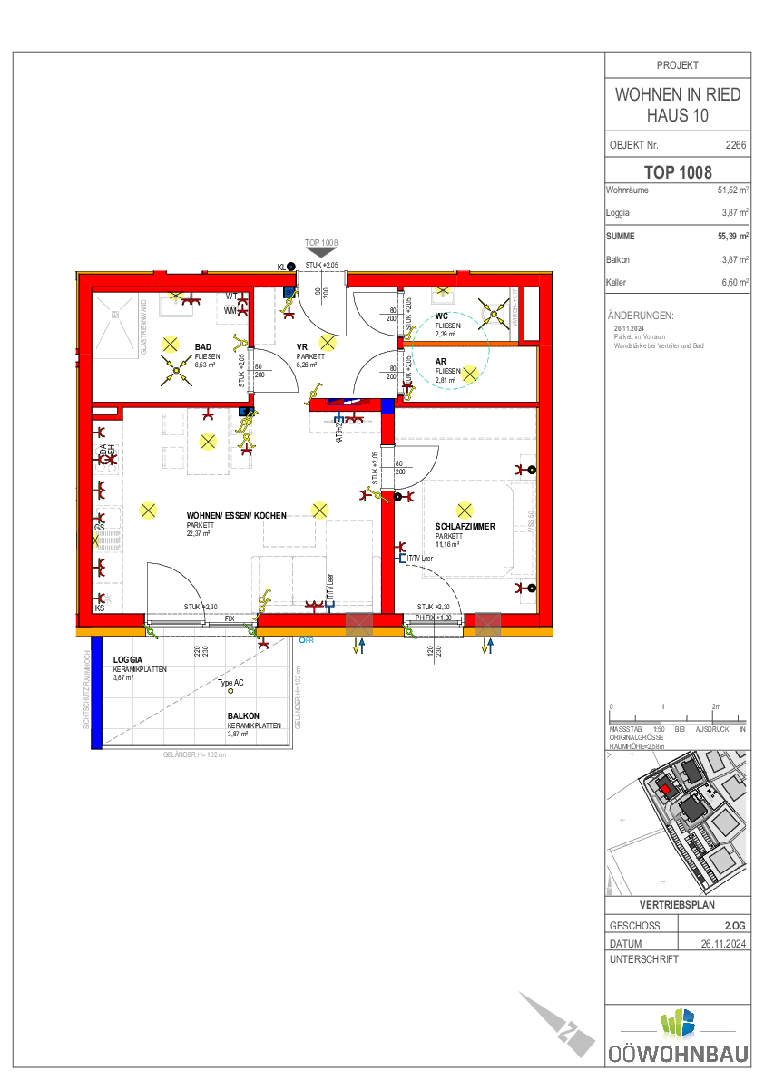 Wohnung zur Miete 641 € 2 Zimmer 51,5 m²<br/>Wohnfläche 2.<br/>Geschoss Berta-Brader-Weg Ried im Innkreis 4910