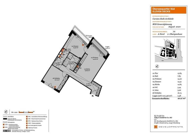 Wohnung zur Miete 2.650 € 3 Zimmer 91 m² 2. Geschoss frei ab 01.06.2026 Überseeboulevard 12 HafenCity Hamburg 20457