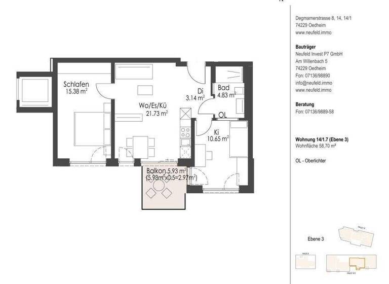 WG-Zimmer zur Miete 925 € 3 Zimmer 58,7 m² frei ab 01.07.2026 Degmarner Str. 14/1 Oedheim 74229