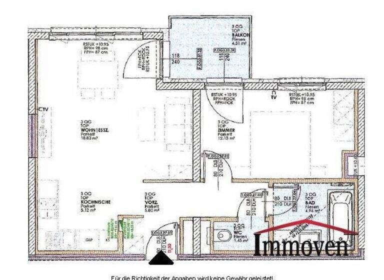 Wohnung zur Miete - Erstbezug 943 € 2 Zimmer 48,3 m² 3. Geschoss Vivenotgasse Wien 1120