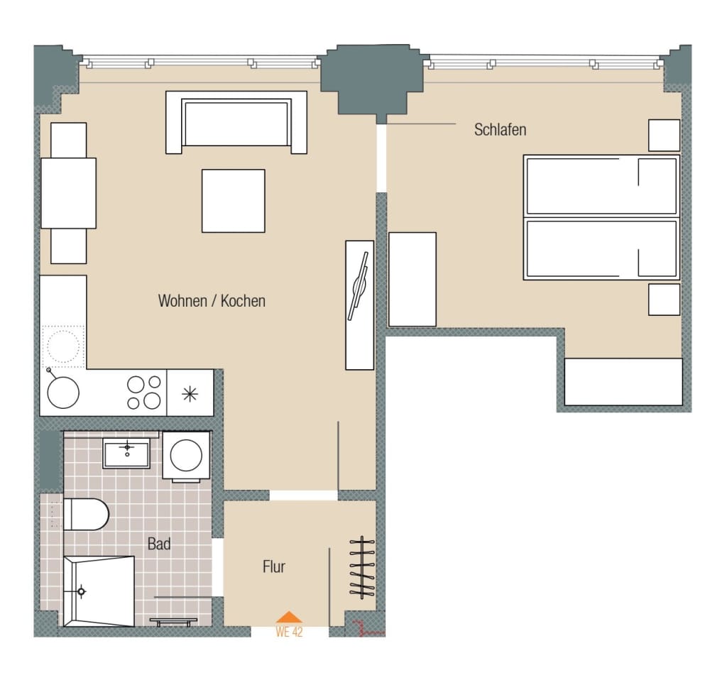 Wohnung zur Miete Wohnen auf Zeit 1.498 € 3 Zimmer 42 m²<br/>Wohnfläche ab sofort<br/>Verfügbarkeit Theodor-Neubauer-Straße Anger-Crottendorf Leipzig 04318