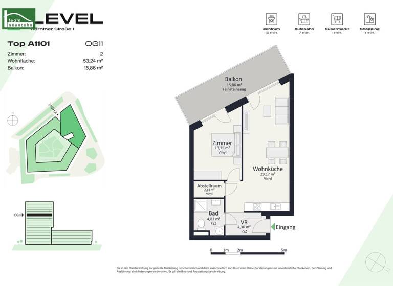 Wohnung zur Miete - Erstbezug 753 € 2 Zimmer 53,2 m² 11. Geschoss frei ab 01.05.2026 Kärntner Straße 1 Gries Graz 8020