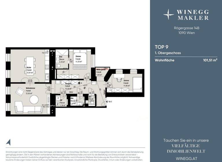 Wohnung zum Kauf - Erstbezug 999.000 € 4 Zimmer 101,5 m² 2. Geschoss Rögergasse 14B Wien 1090