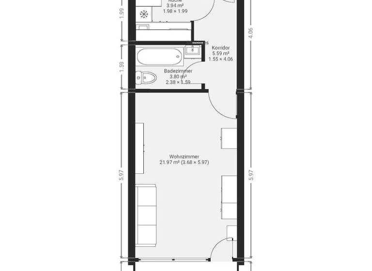 Studio zum Kauf provisionsfrei 180.000 € 1 Zimmer 43 m² 2. Geschoss Brandenburgerstr. 31 Wollmatingen Konstanz 78467