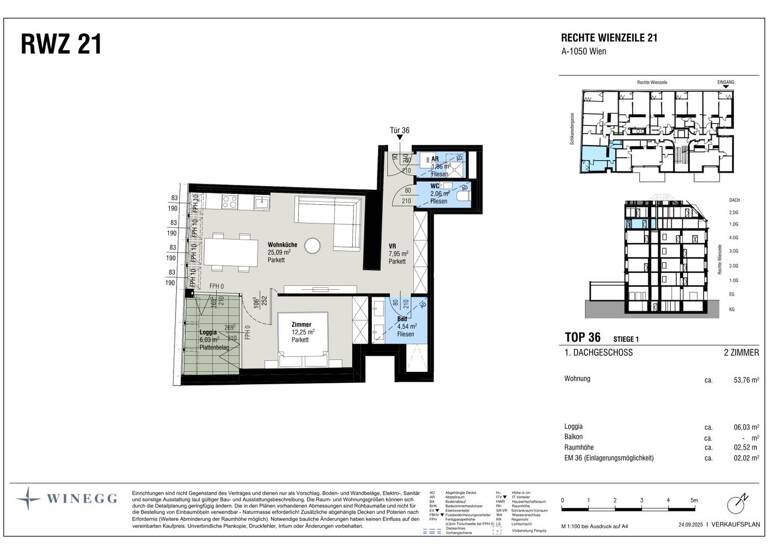 Wohnung zum Kauf - Erstbezug 790.000 € 2 Zimmer 53,8 m² 4. Geschoss Rechte Wienzeile 21 Wien 1040
