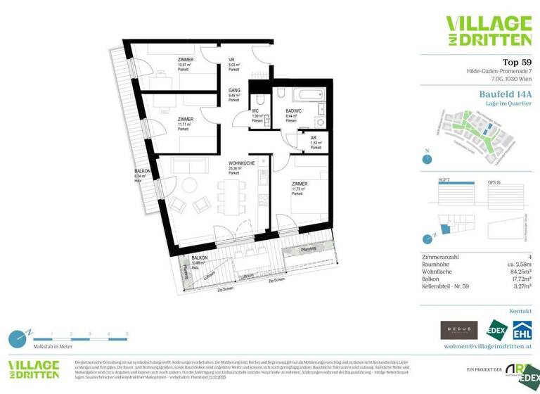 Wohnung zum Kauf - Erstbezug 789.000 € 4 Zimmer 84,3 m² 7. Geschoss Wien 1030