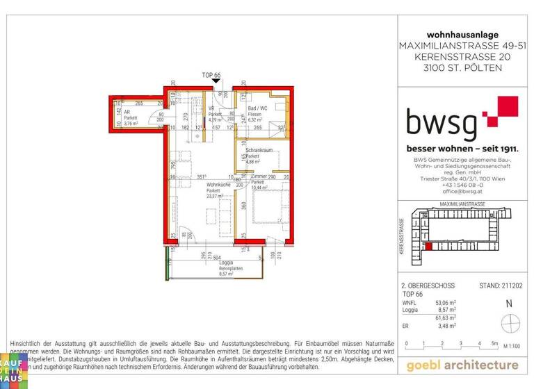 Wohnung zum Kauf 205.000 € 2 Zimmer 53,1 m² 2. Geschoss Maximilianstraße 49-51 St. Pölten 3100