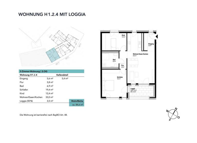 Wohnung zum Kauf - Erstbezug 494.910 € 3 Zimmer 84,6 m² 2. Geschoss Ludwigsfeld Neu-Ulm 89231