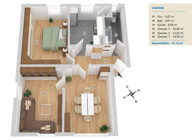 Wohnung zur Miete 699 € 3 Zimmer 56,4 m² frei ab sofort Goebenstr. 50 Innenstadt Minden 32423
