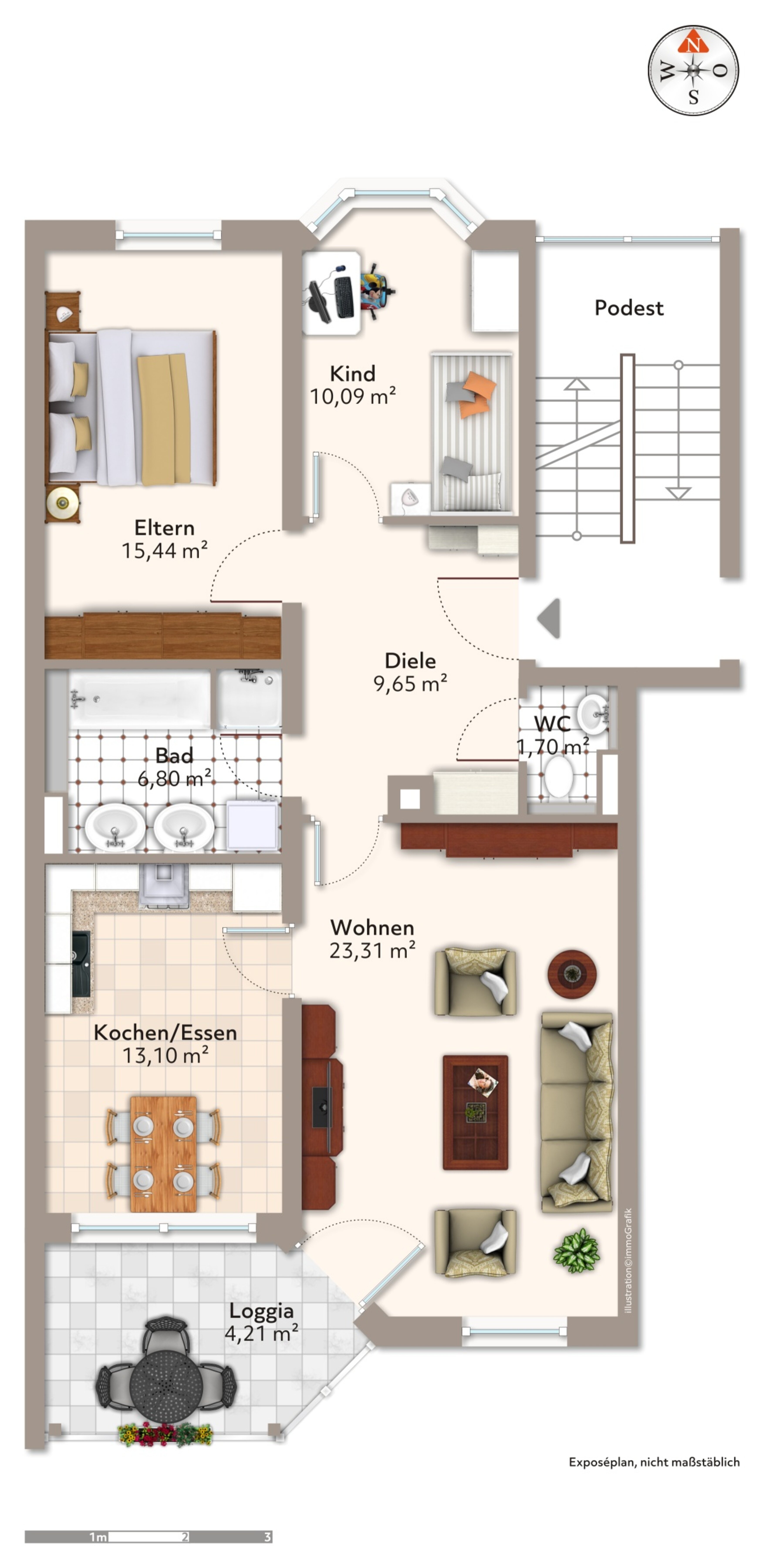 Wohnung zur Miete 890 € 3 Zimmer 84,3 m²<br/>Wohnfläche 1.<br/>Geschoss ab sofort<br/>Verfügbarkeit Egerstraße 15 Neuötting Neuötting 84524