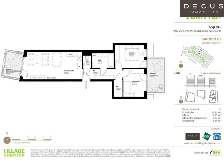 Wohnung zum Kauf - Erstbezug 538.000 € 3 Zimmer 64,9 m² 1. Geschoss Wien 1030
