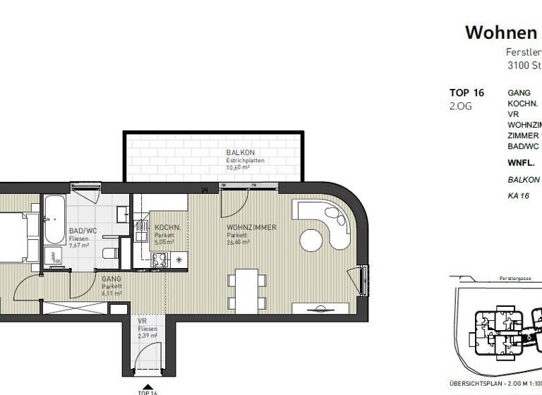 Wohnung zum Kauf 288.400 € 2 Zimmer 62,7 m² 2. Geschoss frei ab sofort Ferstlergasse 6 St. Pölten 3100