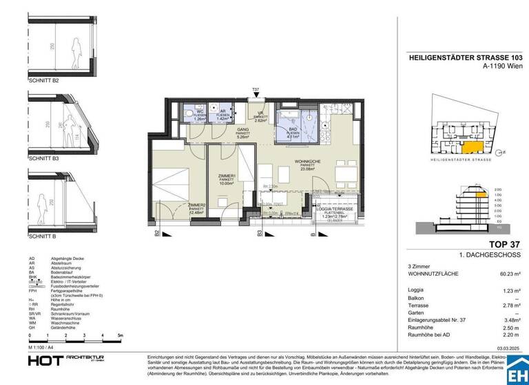 Wohnung zum Kauf - Erstbezug 505.200 € 3 Zimmer 60,2 m² 5. Geschoss Heiligenstädter Straße Wien 1190