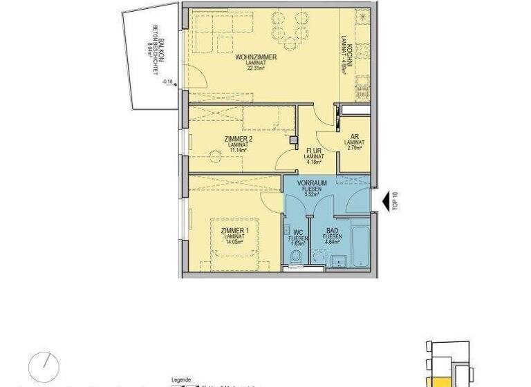Wohnung zur Miete - Erstbezug 908 € 3 Zimmer 71,1 m² 1. Geschoss Stadionstraße Wiener Neustadt 2700