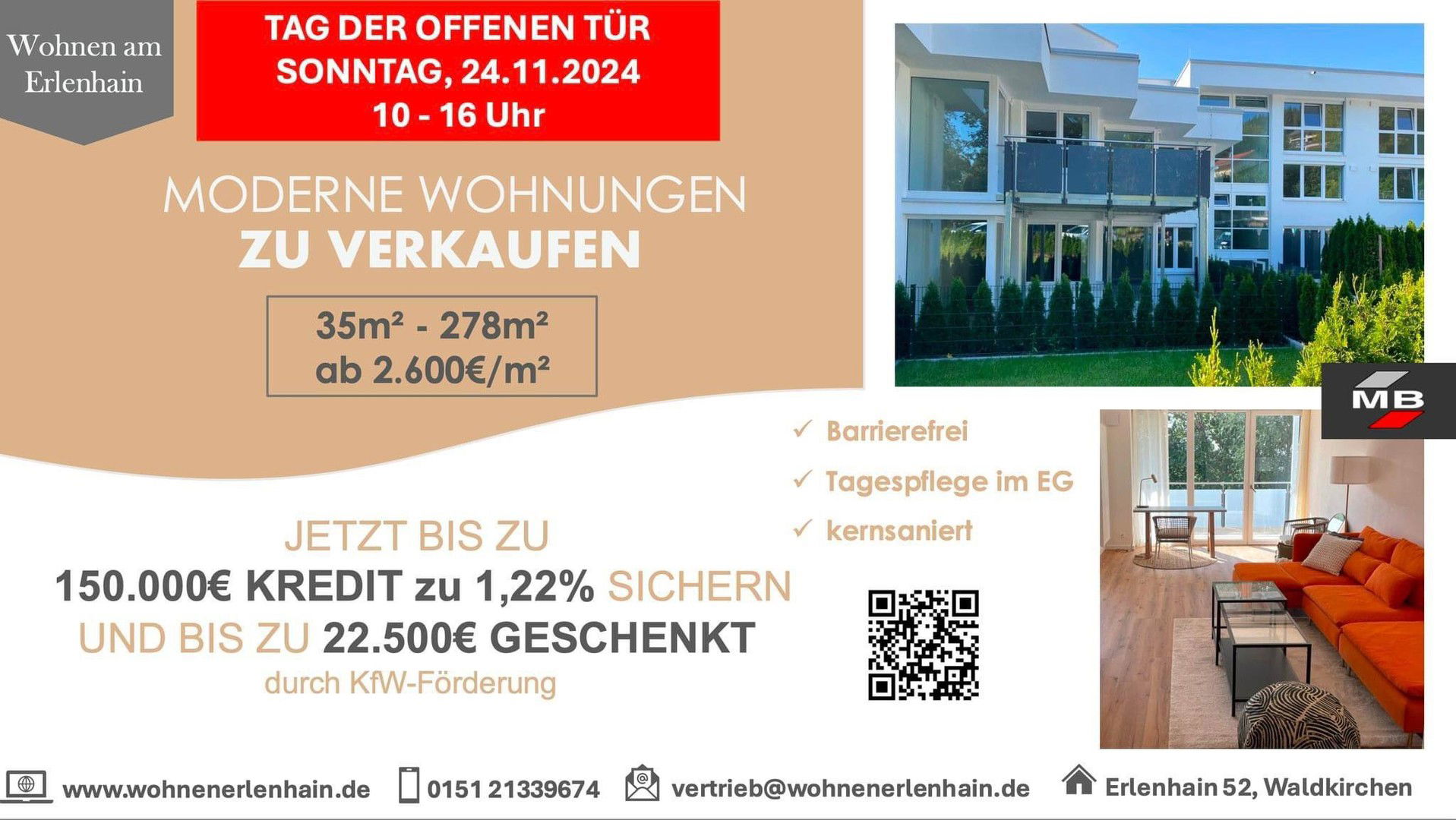 Wohnung zum Kauf provisionsfrei 228.426 € 2 Zimmer 69 m²<br/>Wohnfläche 1.<br/>Geschoss Erlenhain 52 Waldkirchen Waldkirchen 94065