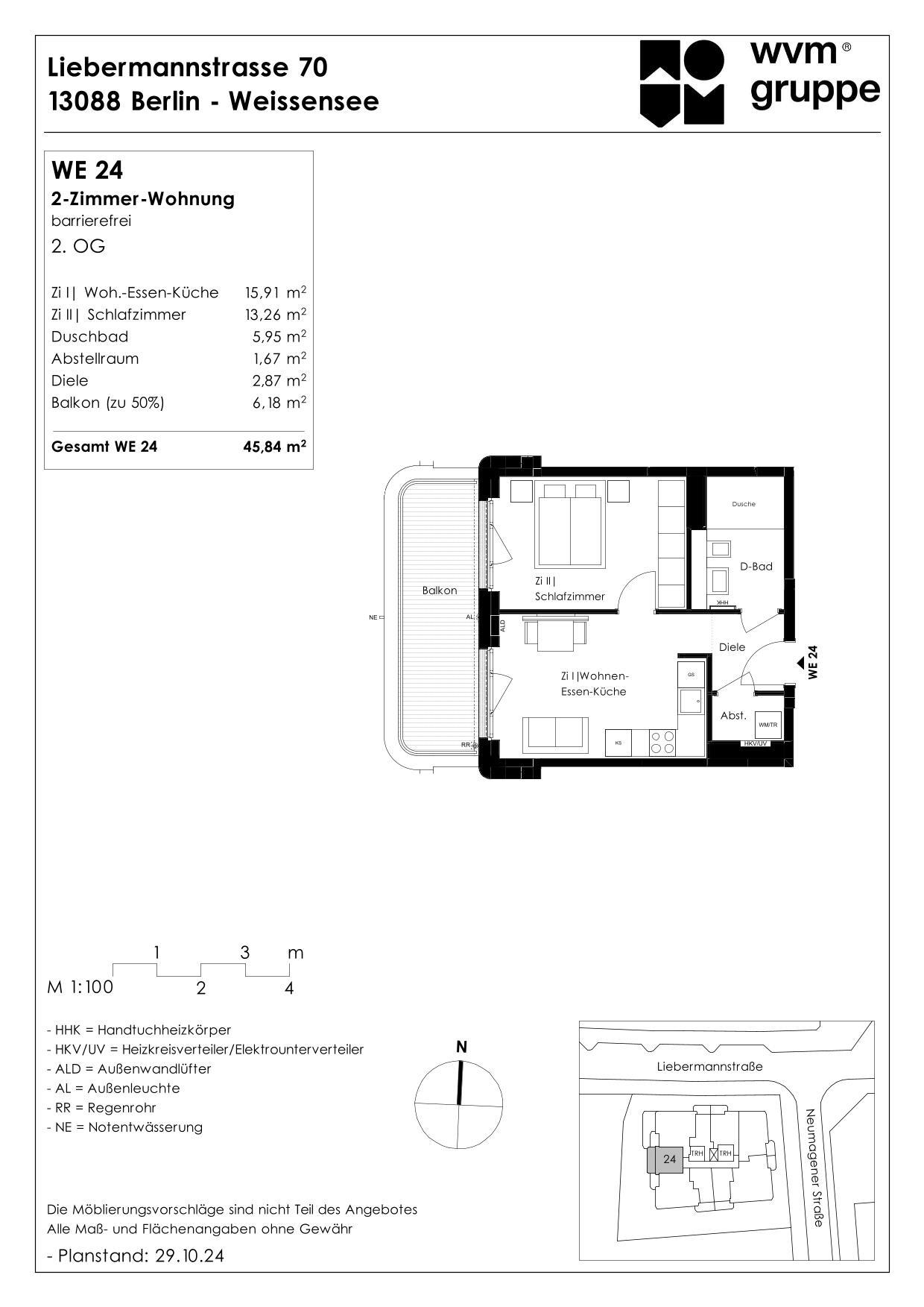 Wohnung zum Kauf provisionsfrei 322.050 € 2 Zimmer 45,8 m²<br/>Wohnfläche 2.<br/>Geschoss Liebermannstraße 70 Weißensee Berlin 13088