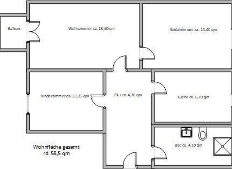 Wohnung zur Miete 380 € 3 Zimmer 58,4 m² 3. Geschoss frei ab sofort Wolfen Bitterfeld-Wolfen 06766