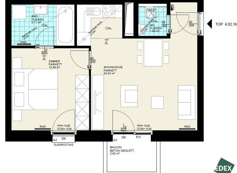 Wohnung zur Miete 746 € 2 Zimmer 4. Geschoss frei ab 01.07.2026 Wien 1030