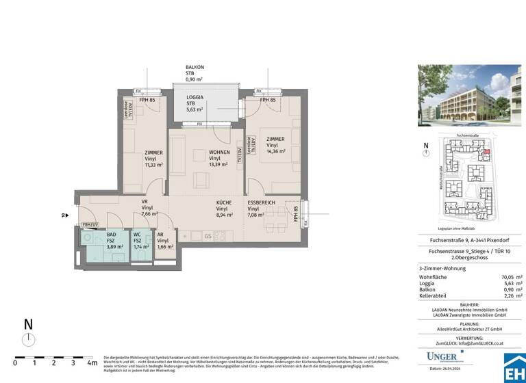 Wohnung zur Miete - Erstbezug 760 € 3 Zimmer 70,1 m² 2. Geschoss Fuchsenstraße Pixendorf 3451