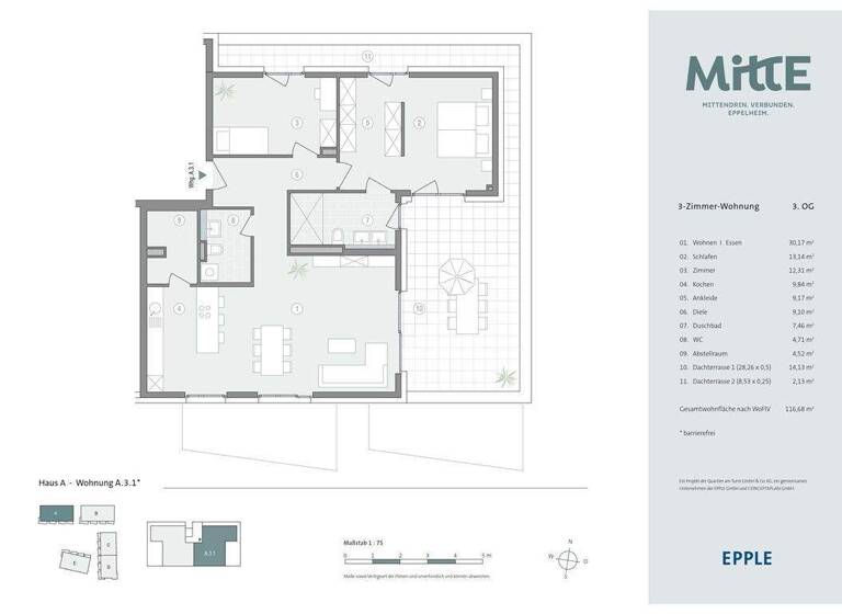 Penthouse zum Kauf - Neubau provisionsfrei 844.900 € 3 Zimmer 117 m² frei ab 30.09.2026 Eppelheim , Baden 69214