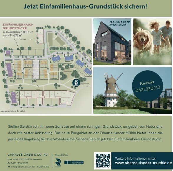 Grundstück zum Kauf provisionsfrei 305.500 € 474 m²<br/>Grundstück Rockwinkeler Landstraße Oberneuland Bremen 28355