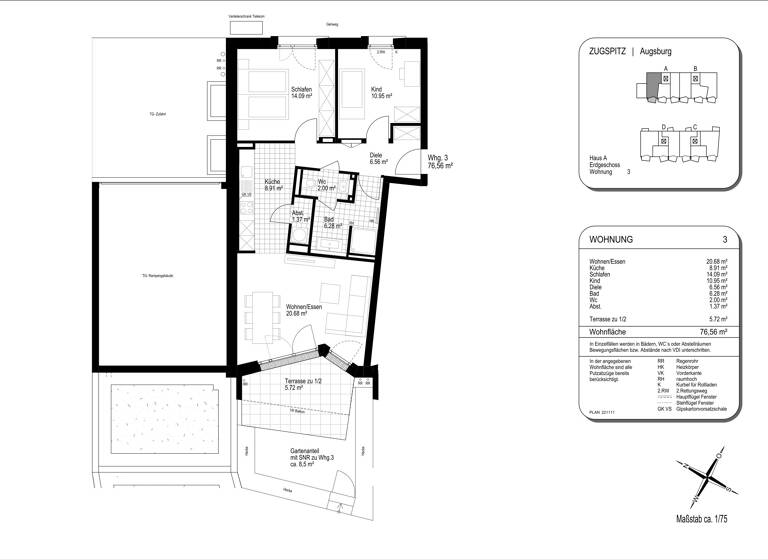 Wohnung zum Kauf 559.700 € 3 Zimmer 76,6 m²<br/>Wohnfläche EG<br/>Geschoss Zugspitzstraße 7 Hochzoll Augsburg 86163