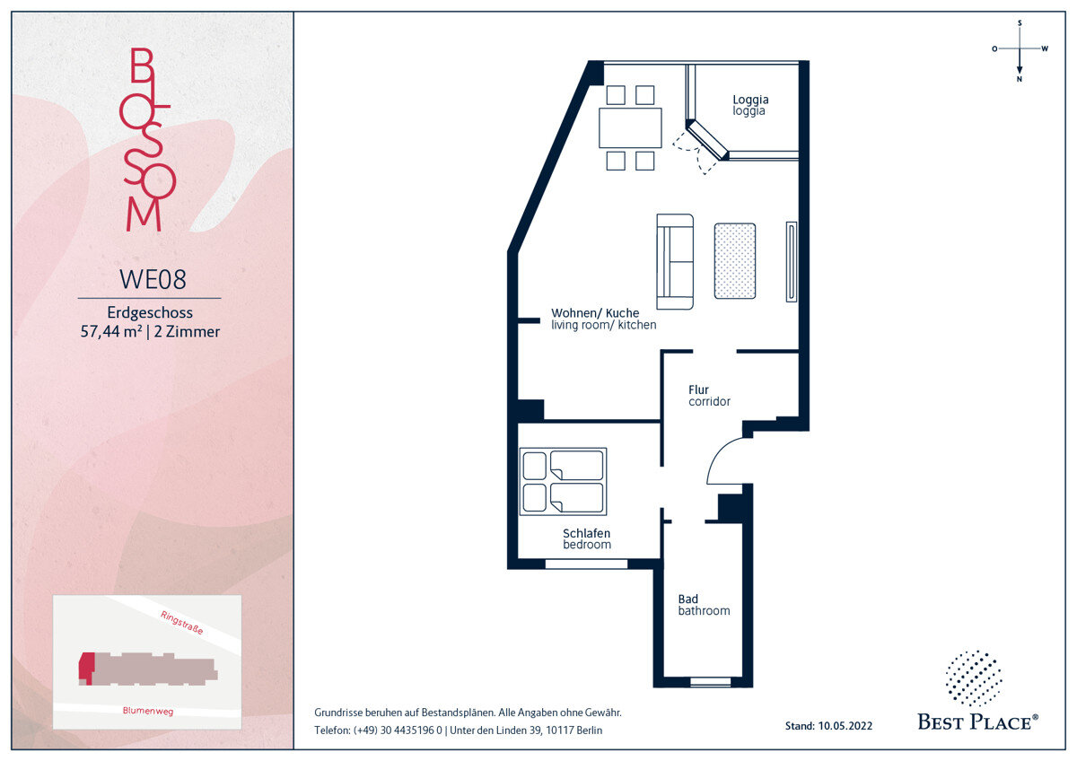 Wohnung zum Kauf provisionsfrei 298.000 € 2 Zimmer 56,8 m²<br/>Wohnfläche EG<br/>Geschoss ab sofort<br/>Verfügbarkeit Blumenweg 3 Mariendorf Berlin 12105