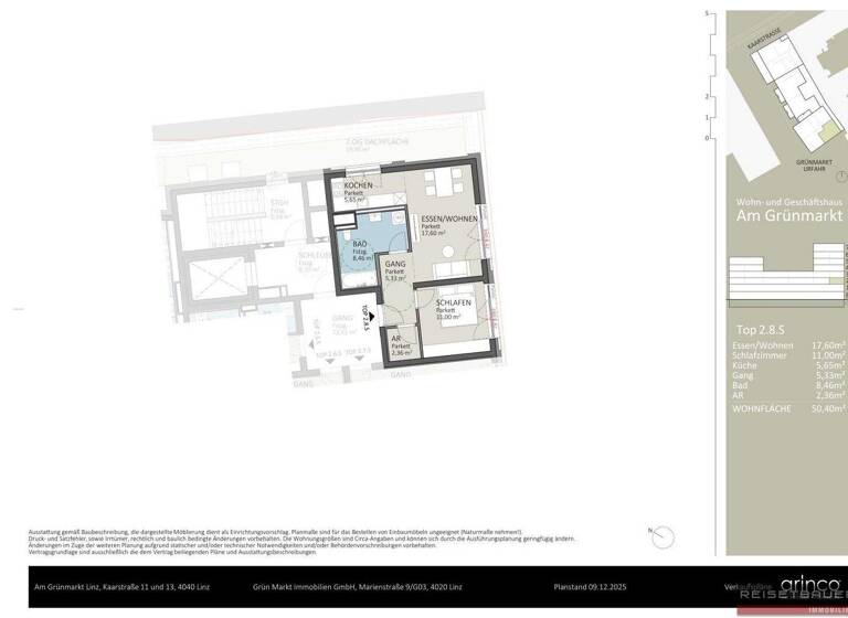 Wohnung zum Kauf - Erstbezug 350.313 € 2,5 Zimmer 50,4 m² 2. Geschoss Kaarstraße 11 und 13 Urfahr Linz 4040