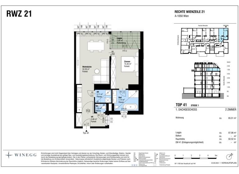 Wohnung zum Kauf - Erstbezug 1.080.000 € 2 Zimmer 65,5 m² 4. Geschoss Rechte Wienzeile 21 Wien 1040