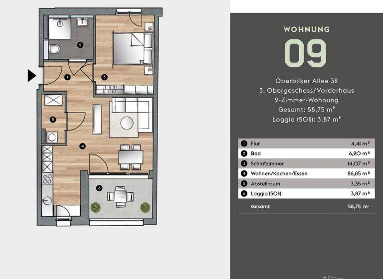 Wohnung zum Kauf - Erstbezug provisionsfrei 459.000 € 2 Zimmer 58,8 m² 3. Geschoss Friedrichstadt Düsseldorf / Friedrichstadt 40215