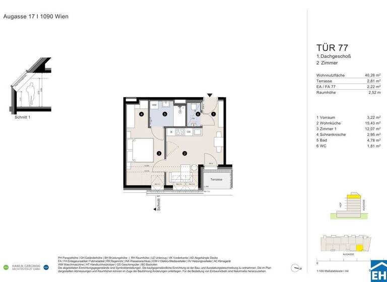 Wohnung zum Kauf - Erstbezug 435.700 € 2 Zimmer 40,3 m² 7. Geschoss Augasse Wien 1090