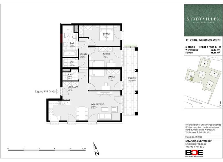 Wohnung zum Kauf - Erstbezug provisionsfrei 899.700 € 4 Zimmer 92,5 m² 3. Geschoss Gallitzinstraße 12 Wien 1160