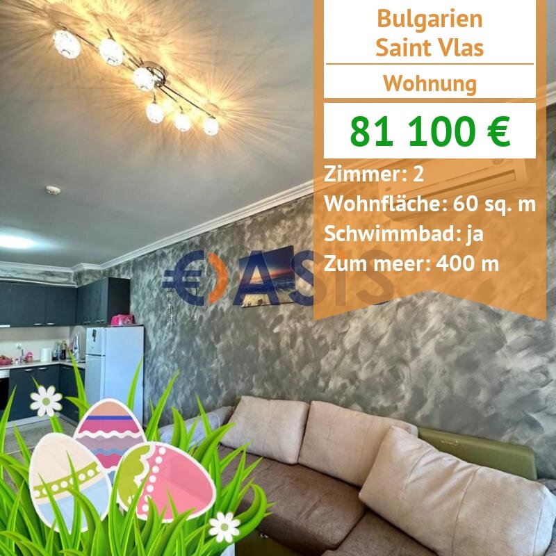 Apartment zum Kauf provisionsfrei 81.100 € 2 Zimmer 60 m²<br/>Wohnfläche 3.<br/>Geschoss Saint Vlas 8256