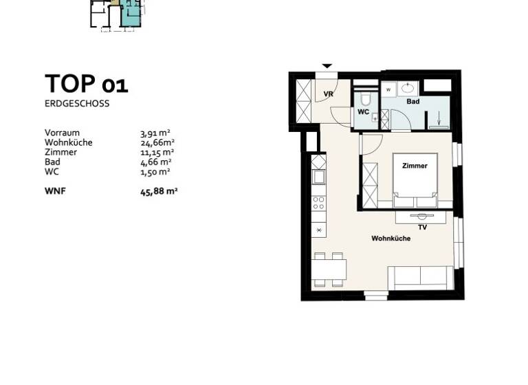 Wohnung zum Kauf - Erstbezug 228.421 € 2 Zimmer 45,9 m² EG Baumergasse 2a Wien 1210