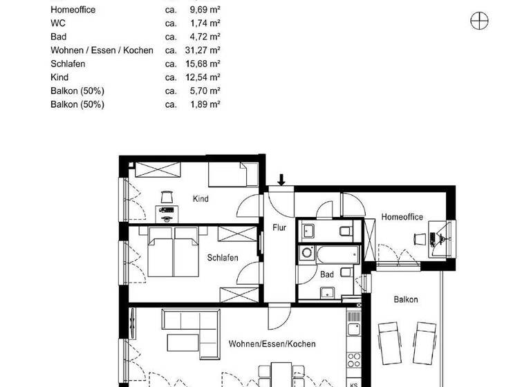 Wohnung zur Miete - Erstbezug 2.190 € 4 Zimmer 90,6 m² 1. Geschoss Ramersdorf-Perlach München 81737
