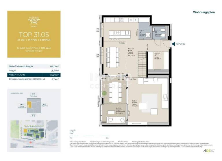 Penthouse zum Kauf - Erstbezug provisionsfrei 2.595.000 € 3 Zimmer 158,7 m² 31. Geschoss Wien 1220
