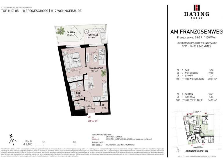 Wohnung zum Kauf - Erstbezug 275.500 € 2 Zimmer 40,6 m² EG Franzosenweg 3-5 Wien 1100