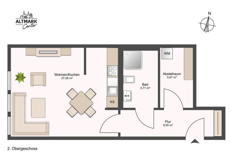 Studio zur Miete 494 € 1 Zimmer 47 m² 2. Geschoss Salzwedel 29410