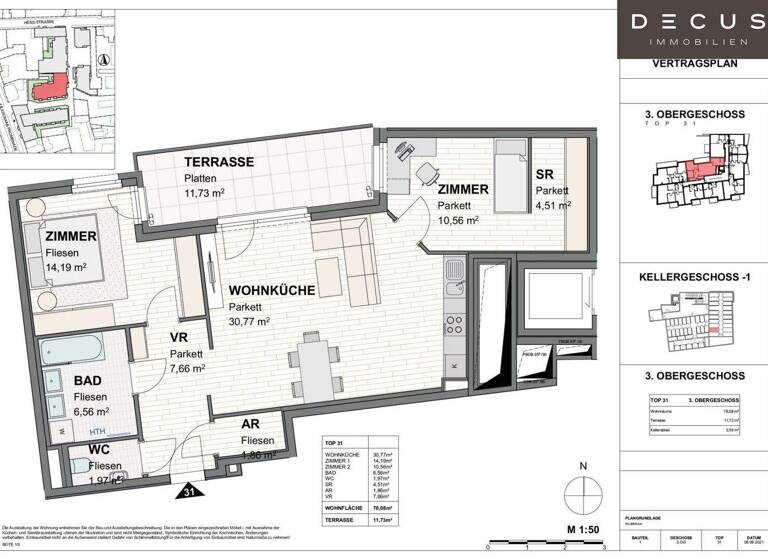 Wohnung zur Miete 890 € 3 Zimmer 78,1 m² 3. Geschoss Teufelhof St. Pölten 3100